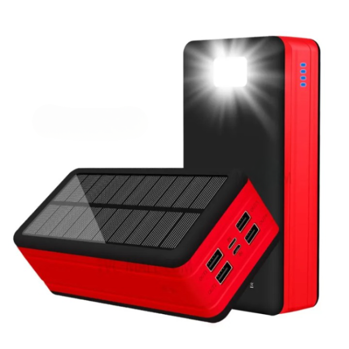 A-One Brand - Solar Powerbank 50000mAH med Camping Light - Röd