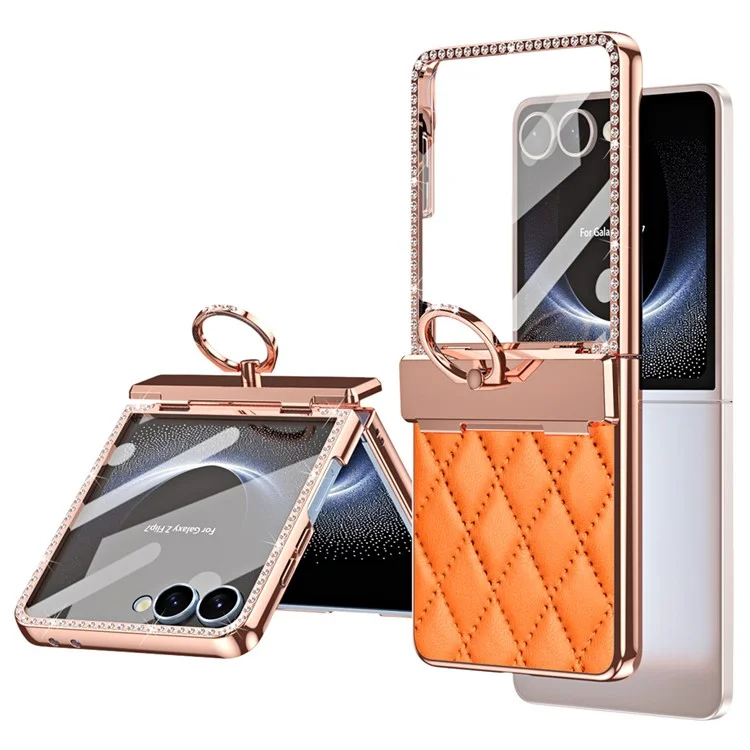 Galaxy Z Flip7 Mobilskal med Skärmskydd Ringhållare Rhinestone - Orange | 2353 | AlltMobil