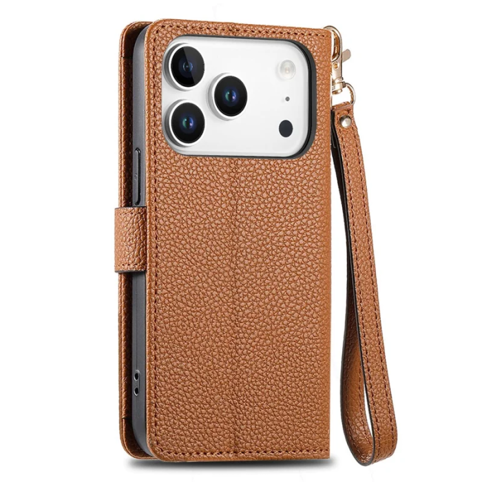 A-One Brand - iPhone 17 Pro Max Plånboksfodral RFID Zipper med rem - Brun