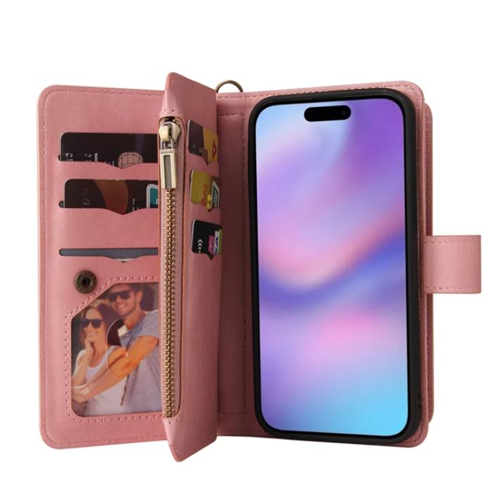 A-One Brand - iPhone 17 Konstläder Plånboksfodral Zipper Rem