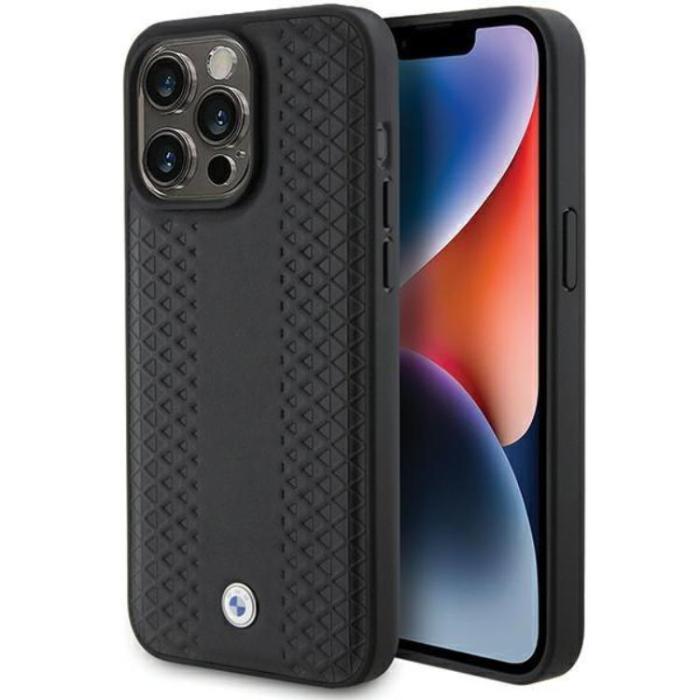 BMW - BMW iPhone 15 Pro Max Mobilskal Läder Diamond Pattern - Svart