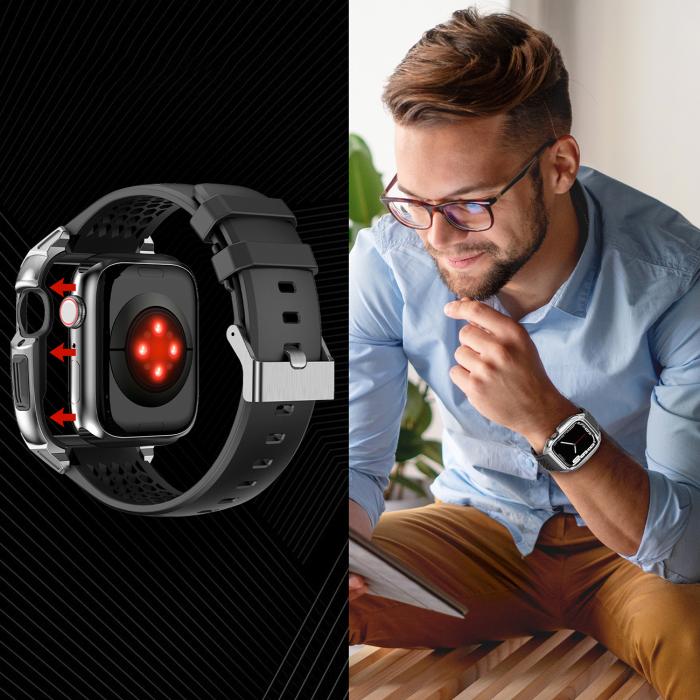Kingxbar - Kingxbar Apple Watch 7/8 (45mm) Armband CYF148 2in1 Rugged Armored - Silver