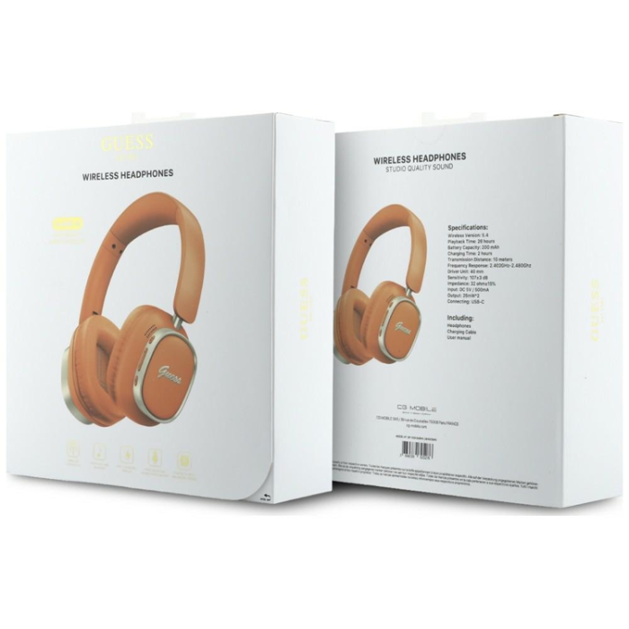 Guess - Guess On-Ear Hörlurar Bluetooth ENC Rectangle Metal Script - Orange