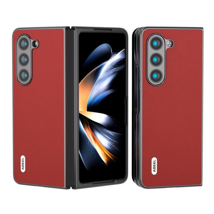 ABEEL - ABEEL Galaxy Z Fold 5 Mobilskal Äkta Cow Läder - Röd