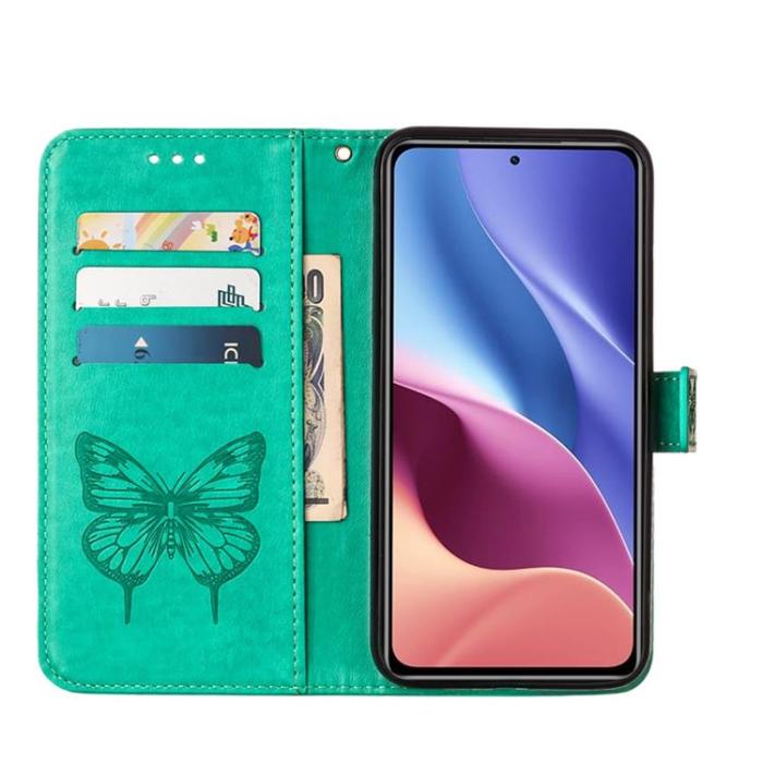 A-One Brand - Butterfly Flower Imprinted Plånboksfodral Xiaomi 12 Pro - Turkos