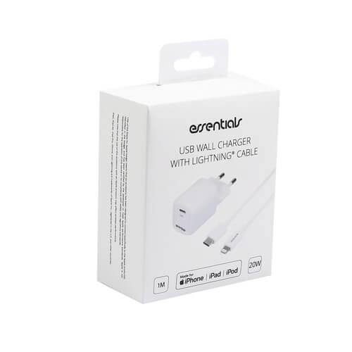 Essentials Wall Charger PD 20W USB-C Light. Kabel MFi 1m Vit | 505295 | AlltMobil