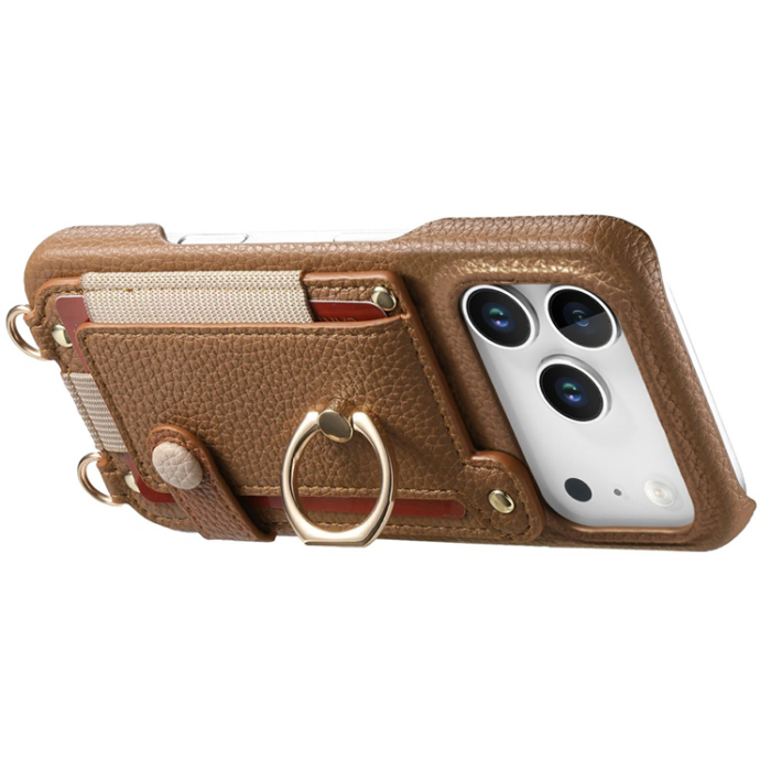 A-One Brand - iPhone 17 Pro Mobilskal med Korthållare Ring Kickstand - Brun