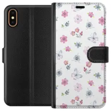 Gustaf - Pl&aring;nboksfodral till Apple iPhone X med Blommor och fj&auml;rillar
