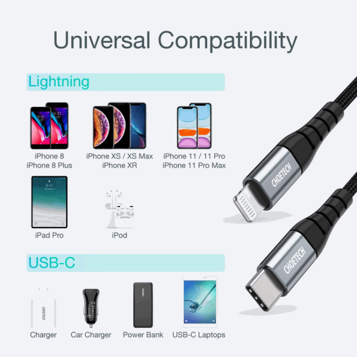 Choetech - Choetech USB-C till Lightning kabel MFi 480Mb/s 3A 2m