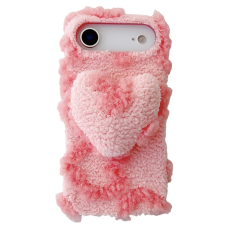 A-One Brand - iPhone Air Mobilskal 3D Heart Plush TPU Winter Warm Soft - Rosa