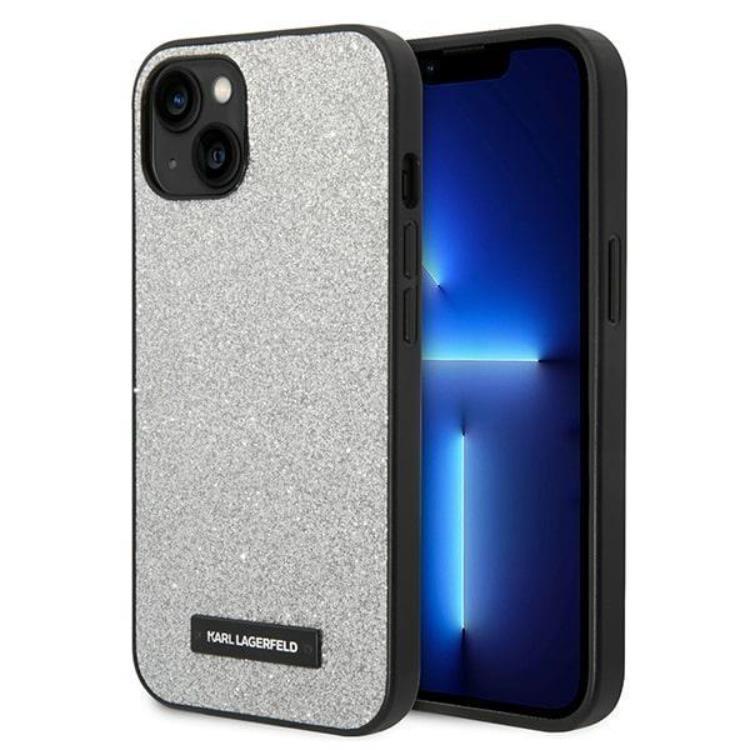 Karl Lagerfeld iPhone 14 Plus Skal Glitter Plaque Logo - Silver | 2353 | AlltMobil