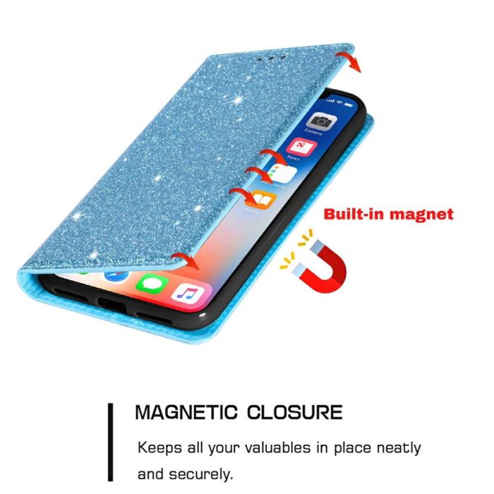 OEM - Glittrande Plånboksfodral iPhone 13 Mini - Blå