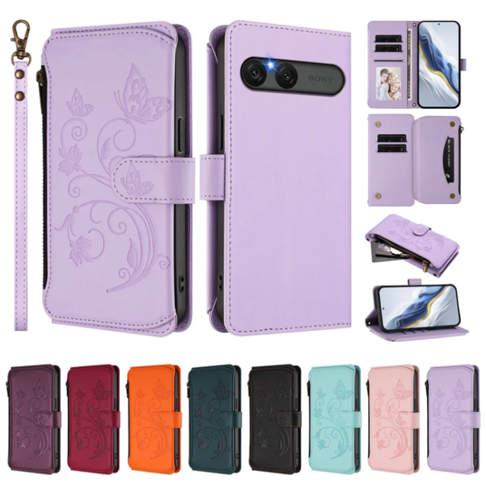 A-One Brand - Sony Xperia 10 VII Plånboksfodral Butterfly Floral - Lila