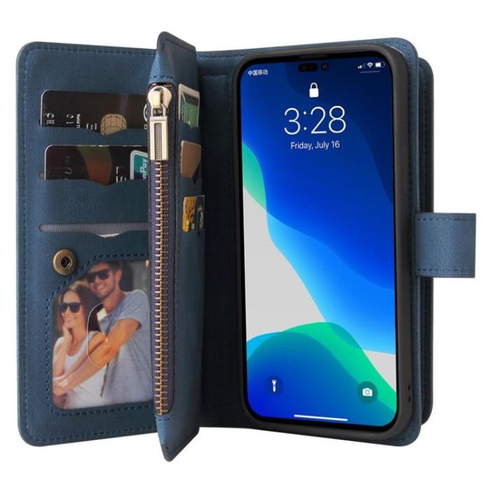 OEM - iPhone 14 Pro Plånboksfodral KT Zipper - Blå
