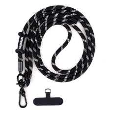A-One Brand - Crossbody Mobilrem Lanyard Justerbar 7mm Twill Texture - Svart/Vit