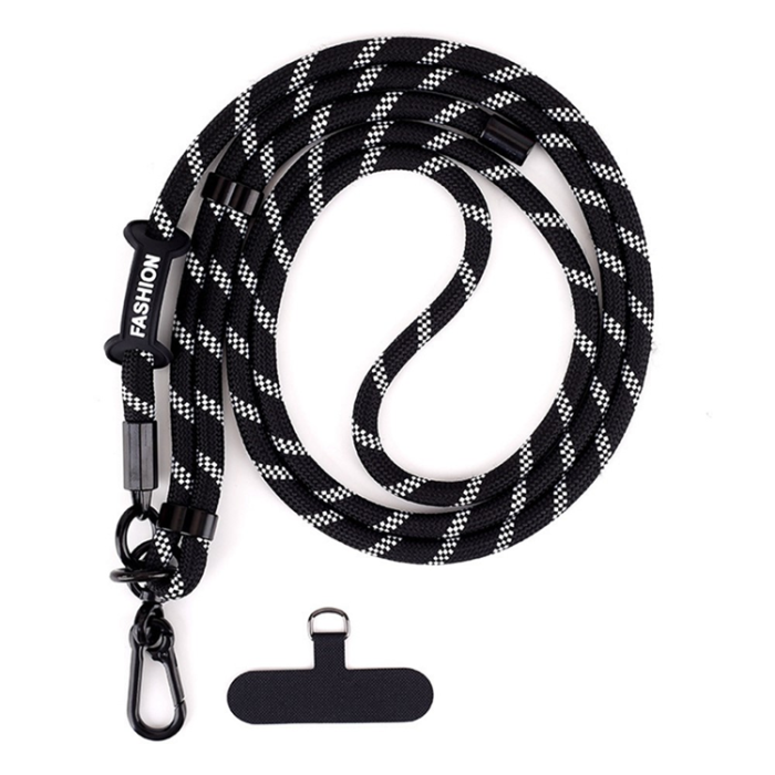 A-One Brand - Crossbody Mobilrem Lanyard Justerbar 7mm Twill Texture - Svart/Vit