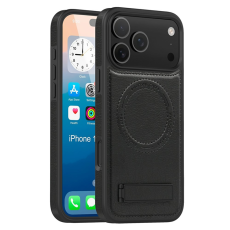 A-One Brand - iPhone 17 Pro Max Mobilskal MagSafe Kickstand Läder - Svart