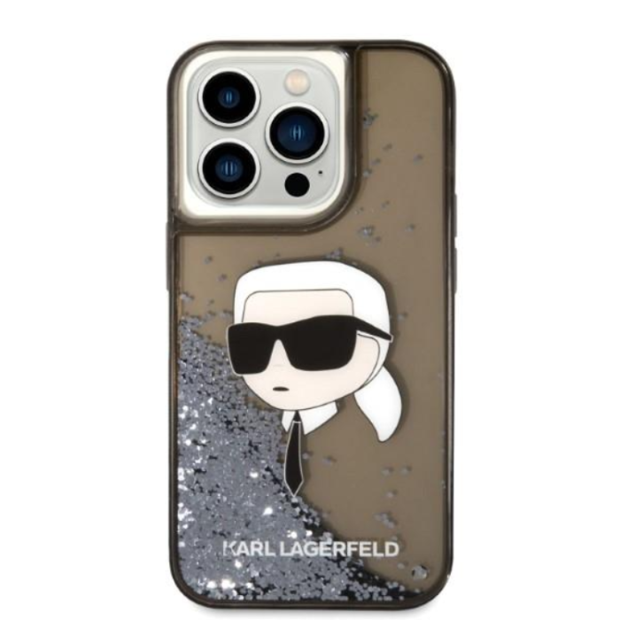 KARL LAGERFELD - Karl Lagerfeld iPhone 14 Pro Skal Liquid Glitter Head - Svart