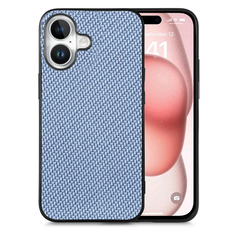 iPhone 17 Mobilskal Carbon Fiber PU Läder - Blå | 2353 | AlltMobil