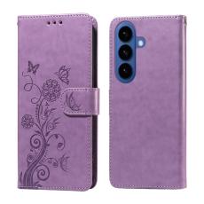 OEM - Samsung Galaxy S26 Plus Pl&aring;nboksfodral Konstl&auml;der Fj&auml;ril Blomm&ouml;nster - Lila