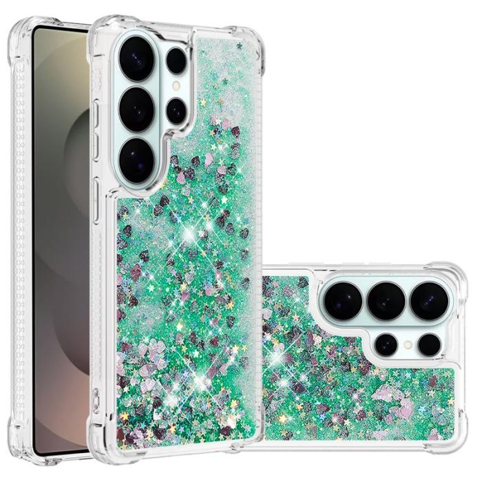 OEM - Mobilskal till Samsung Galaxy S26 Ultra TPU Glittrande Stötskydd Grön / Hjärtar