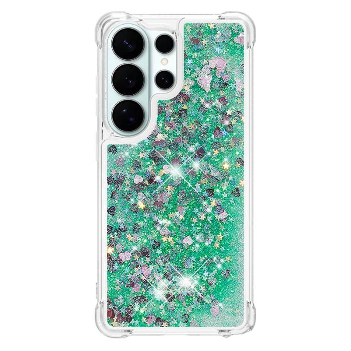 OEM - Mobilskal till Samsung Galaxy S26 Ultra TPU Glittrande Stötskydd Grön / Hjärtar