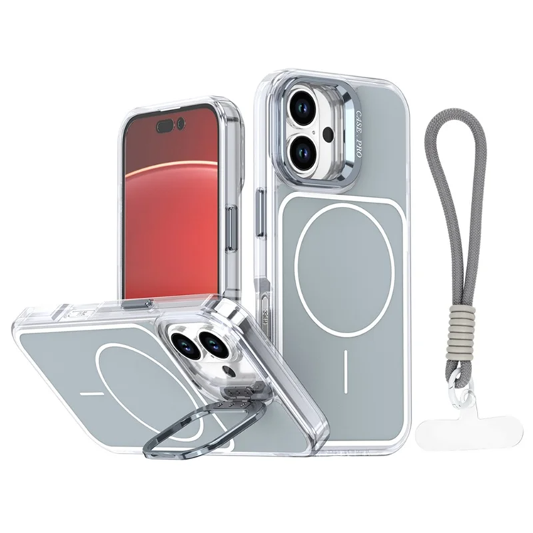 iPhone 16 Mobilskal MagSafe Lens Kickstand med Handrem - Grå (Grå) | 2353 | AlltMobil