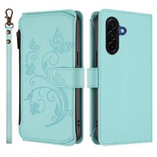 OEM - Samsung Galaxy A57 Pl&aring;nboksfodral Konstl&auml;der Blomm&ouml;nster - Mintgr&ouml;n