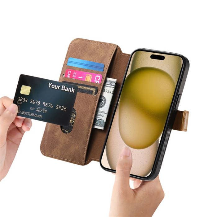 A-One Brand - Plånboksfodral För iPhone 17 Armband Kickstand - Brun