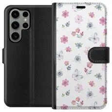 Gustaf - Pl&aring;nboksfodral till Samsung Galaxy S23 Ultra med Blommor och fj&auml;rillar