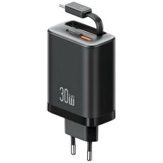 USAMS - USAMS Snabbladdare 30W 1xUSB-C 1xUSB-A Med USB-C Kabel - Svart