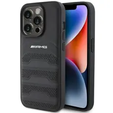 Mercedes - AMG iPhone 15 Pro Mobilskal L&auml;der Debossed Lines - Svart