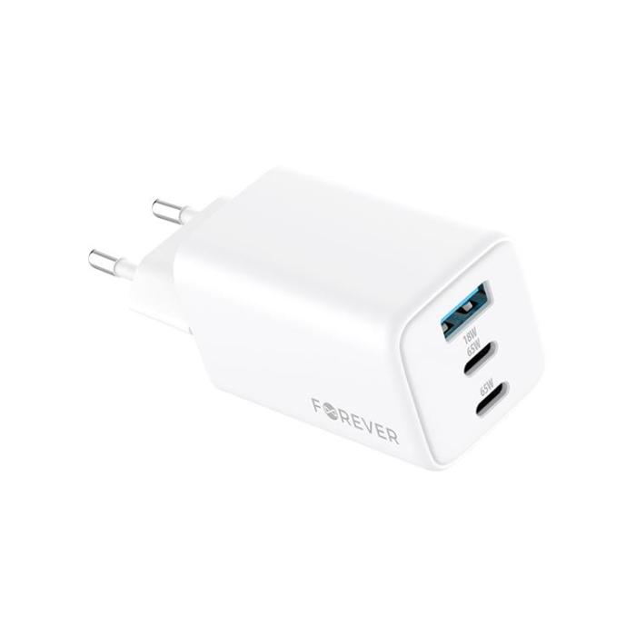 Forever - Forever Snabbladdare USB-A - 2x USB-C 65W GaN PD QC - Vit