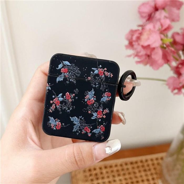 OEM - Airpods 1/2 Skal TPU Floral - Svart/Blå