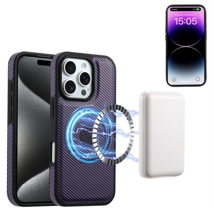 DENIOR - DENIOR iPhone 16 Pro Fodral KonstLäder MagSafe Kolfiber Lila