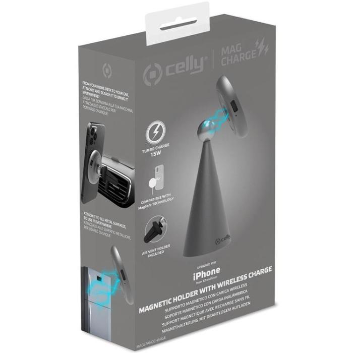Celly - CELLY MAGSTAND 3-i-1 MagSafe Bilhållare Laddställ Trådlös 15W
