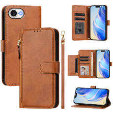 A-One Brand - iPhone 16e Plånboksfodral Zipper Pocket Läder - Brun