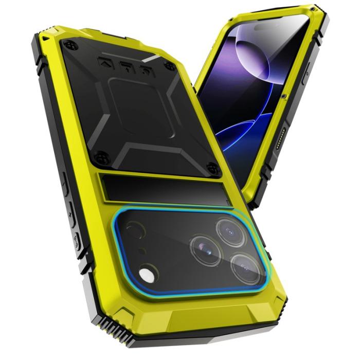 R-JUST - R-JUST Mobilskal till iPhone 17 Pro PC + Silikon + Metall Kickstand Gul