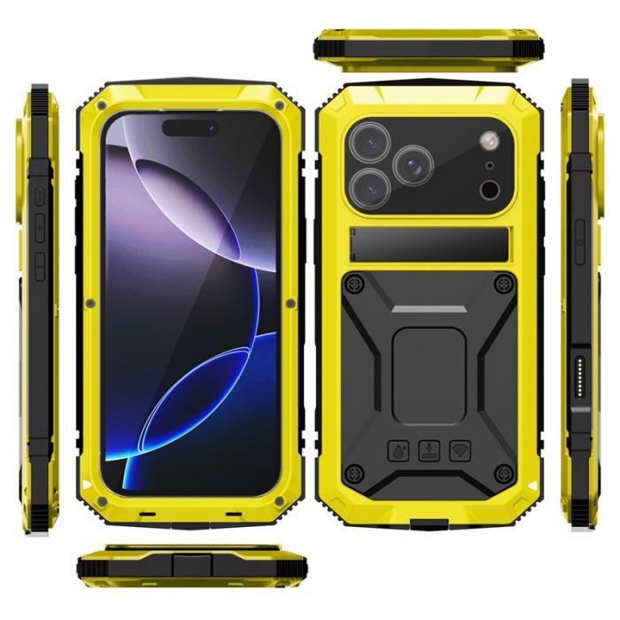 R-JUST - R-JUST Mobilskal till iPhone 17 Pro PC + Silikon + Metall Kickstand Gul