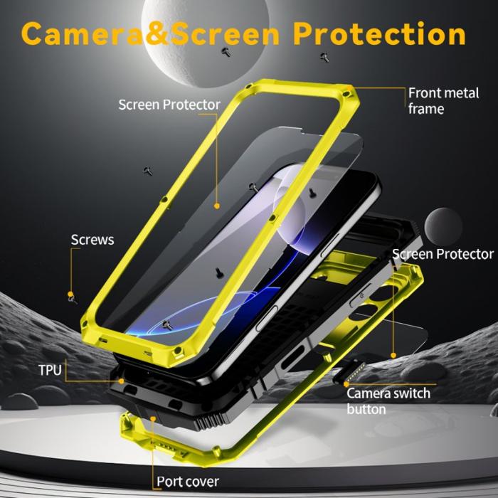 R-JUST - R-JUST Mobilskal till iPhone 17 Pro PC + Silikon + Metall Kickstand Gul