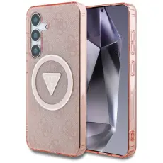 Guess - Guess Galaxy S25 Mobilskal MagSafe 4G Glitter Triangle Buttons - Rosa