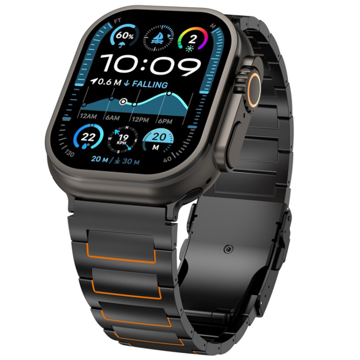 A-One Brand - Apple Watch (42/44/45/46/49mm) Armband Titanium Alloy - Svart/Orange