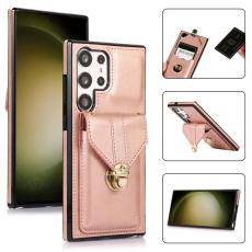 OEM - Mobilfodral f&ouml;r Samsung Galaxy S26 Ultra Kickstand Kortfack Konstl&auml;der Ros&eacute;guld