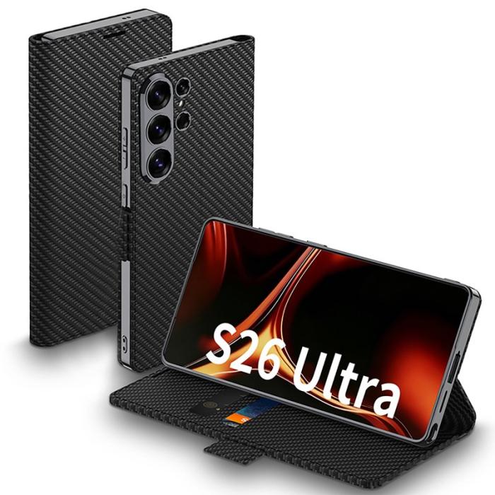 GKK - GKK Mobilfodral för Samsung Galaxy S26 Ultra Kickstand + Kortfack Kolfibertextur