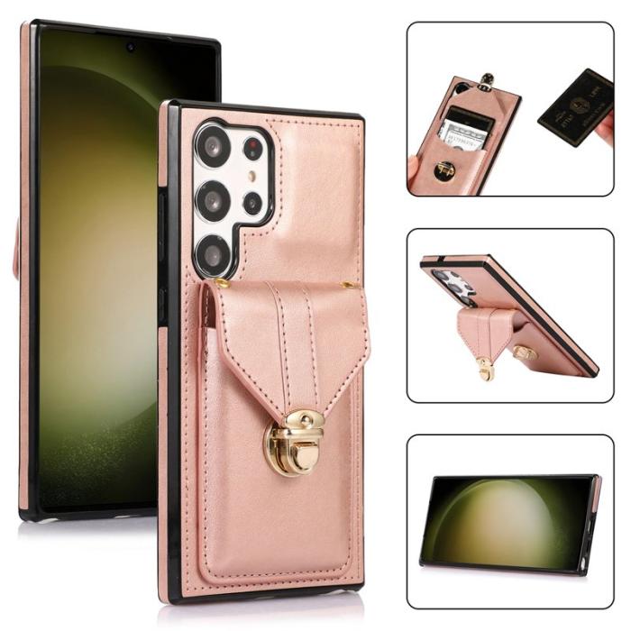 OEM - Mobilfodral för Samsung Galaxy S26 Ultra Kickstand Kortfack Konstläder Roséguld