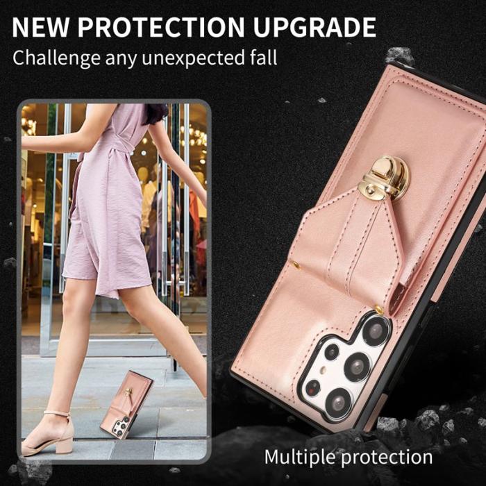 OEM - Mobilfodral för Samsung Galaxy S26 Ultra Kickstand Kortfack Konstläder Roséguld