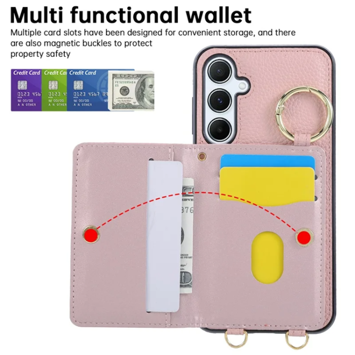 A-One Brand - Galaxy A56 5G Mobilskal Korthållare Kickstand Rhombus - Rosa