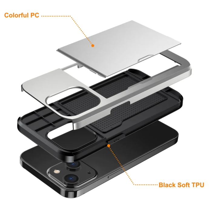 Taltech - iPhone 15 Plus Mobilskal Korthållare - Silver