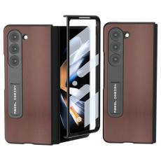 ABEEL - ABEEL Samsung Galaxy Z Fold5 Kickstand Pl&aring;nboksfodral &Auml;kta L&auml;der - Brun