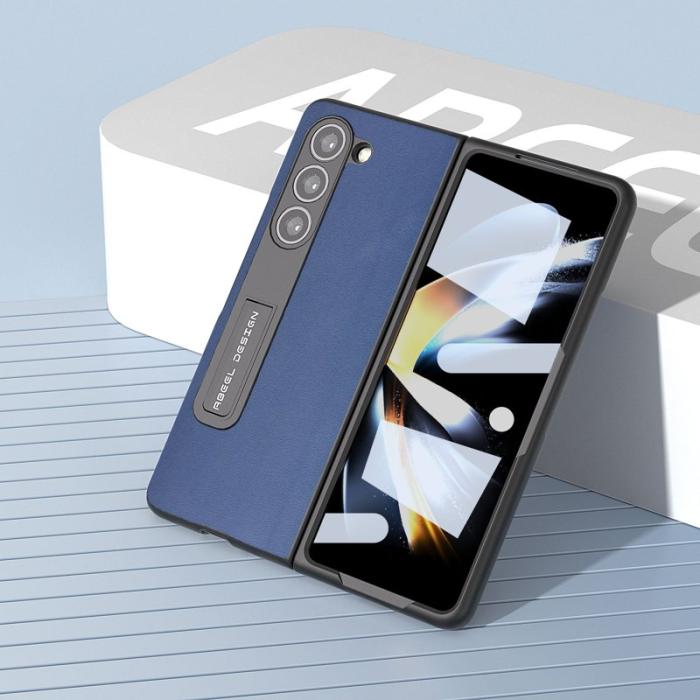 ABEEL - ABEEL Samsung Galaxy Z Fold5 Kickstand Plånboksfodral Äkta Läder Blå